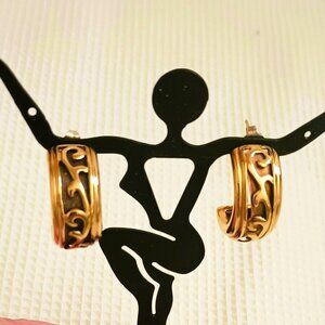 925 Scroll Hoop Post Earrings Sterling Silver with Gold Overlay Jewelry